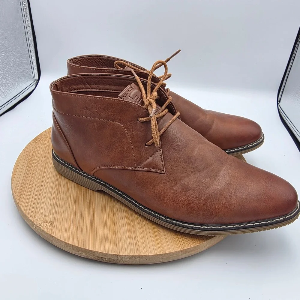 London Fog Mens Cognac Brown Memory Foam‎ Chukka Boots Sz 12 Lace Up Ankle Boots
